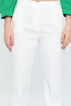 Kadın Yüksek Bel Kumaş Pantolon Krem