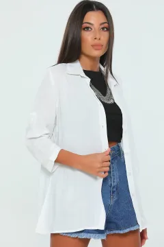 Kadın Slim Fit Basic Gömlek Krem