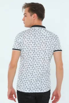 Erkek Likralı Polo Yaka Dijital Baskılı T-shirt Kremlacivert