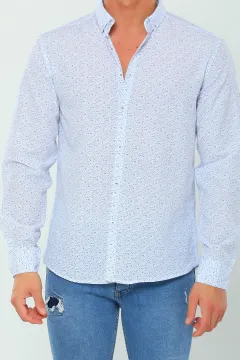 Erkek Uzun Kollu Desenli Gömlek Kremmavili