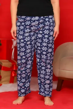 Desenli Kadın Polar Pijama Altı Lacivert