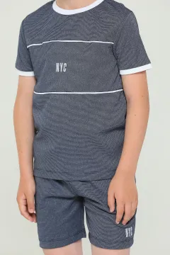 Erkek Çocuk Likralı Bisiklet Yaka T-shirt Şort İkili Takım Lacivert