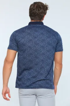 Erkek Likralı Polo Yaka Desenli T-shirt Lacivert