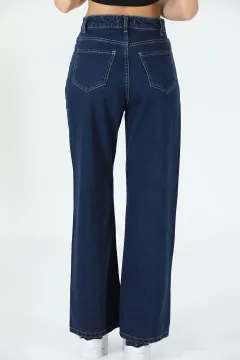 Kadın Bol Paça Jeans Pantolon Lacivert