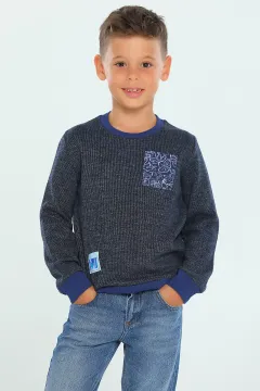 Erkek Çocuk Likralı Ön Cepli Sweatshirt Lacivert