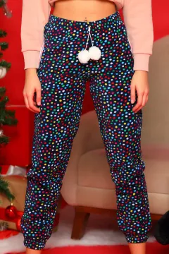 Welsoft Cepli Desenli Kadın Polar Pijama Altı Lacivert