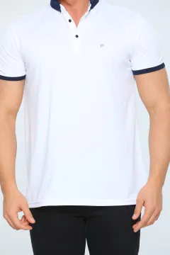 Erkek Likralı Polo Yaka Kol Lastikli T-shirt Lacivertbeyaz