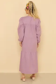 Kadın Modest Eteği Kat Kat Tesettür Uzun Elbise Lila