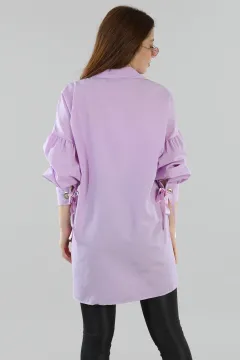 Kadın Kol Ucu Bağlamalı Salaş Tunik Gömlek Lila