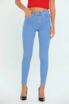 Kadın Likralı Dar Paça Jeans Pantolon Mavi