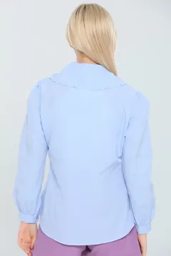 Kadın Bebe Yaka İşlemeli Gömlek Mavi