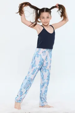 Kız Çocuk Likralı Pijama Altı Mavi