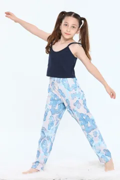 Kız Çocuk Likralı Pijama Altı Mavi