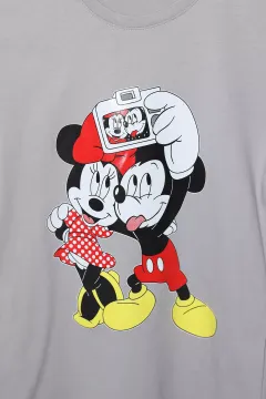 Mickey Mouse Baskılı Kız Çocuk Tişört Gri