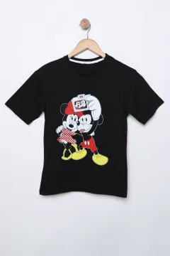 Mickey Mouse Baskılı Kız Çocuk Tişört Siyah