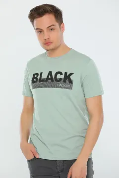 Erkek Likralı Black Baskılı T-shirt Mint