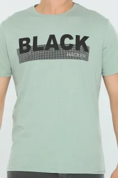 Erkek Likralı Black Baskılı T-shirt Mint