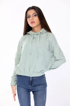 Kadın Kapüşonlu Crop Sweatshirt Mint