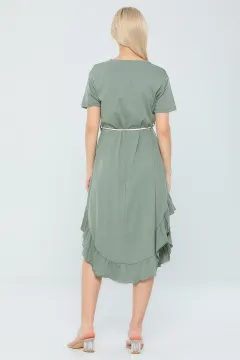 Kadın Likralı Etek Ucu Fırfırlı Elbise Mint