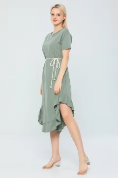 Kadın Likralı Etek Ucu Fırfırlı Elbise Mint