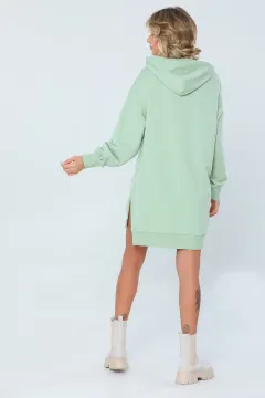 Kadın Oversıze Lıkralı Kapüşonlu Kanguru Ceplı Sweatshirt Mint