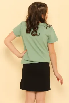 Kız Çocuk Likralı T-shirt Etek İkili Takım Mint