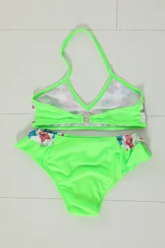 Kız Çocuk Üçgen Kesim Baskılı Bikini Takım Neon Yeşil