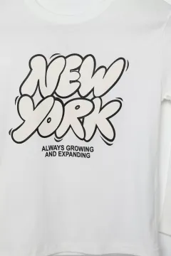 New York Baskılı Erkek Çocuk Sweatshirt Krem