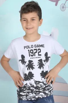 Erkek Çocuk Likralı Ön Baskılı T-shirt Beyaz