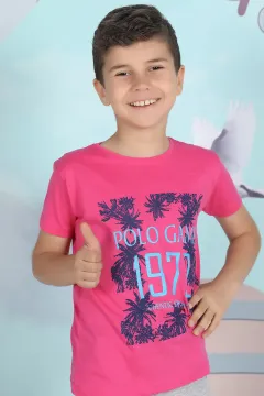 Erkek Çocuk Likralı Ön Baskılı T-shirt Fuşya