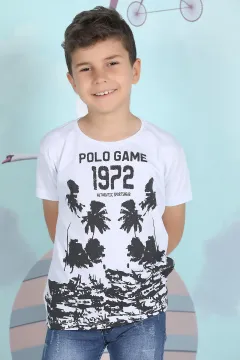 Erkek Çocuk Likralı Ön Baskılı T-shirt Beyaz
