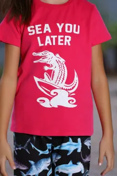 Kız Çocuk Ön Baskılı T-shirt Fuşya