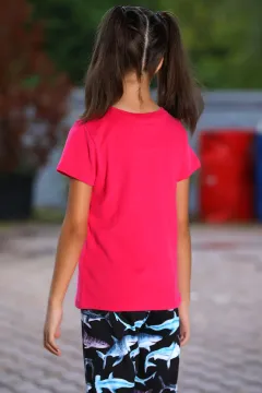 Kız Çocuk Ön Baskılı T-shirt Fuşya