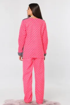 Ön Işlemeli Kalp Baskılı Polar Kadın Pijama Takımı Füme