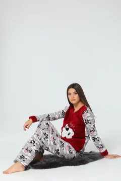 Good Night Baskılı Kadın Polar Pijama Takımı Bordo