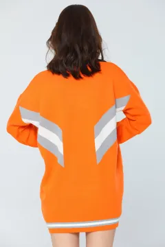 Kadın Bisiklet Yaka Renk Bloklu Triko Tunik Orange