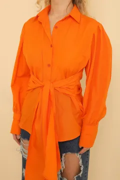 Kadın Balon Kol Geniş Manşetli Gömlek Orange