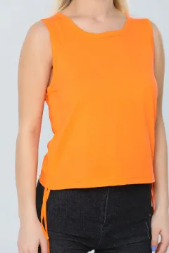 Kadın Likralı Bisiklet Yaka Yan Büzgülü Crop Body Bluz Orange
