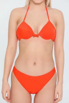 Kadın Likralı Boyundan Bağlamalı Hafif Destekli Bikini Takım Orange