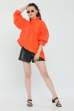 Kadın Marul Yaka Kol Lastikli Salaş Tunik Orange