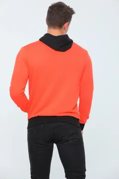 Erkek Likralı Kapüşonlu Slim Fit Sweatshirt Orange