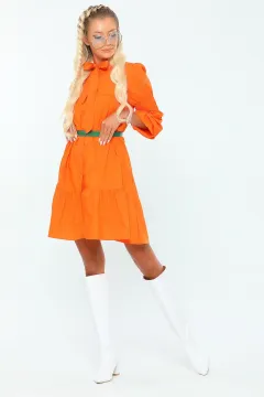 Kadın Eteği Volanlı Tunik Elbise Orange