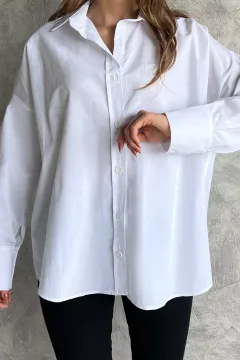 Oversize Basıc Kadın Gömlek Beyaz