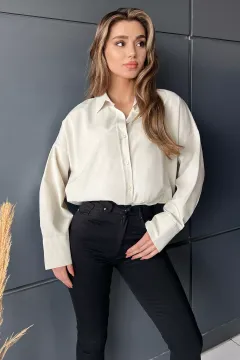 Oversize Basıc Kadın Gömlek Taş
