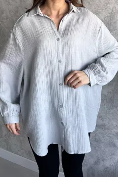 Oversize Kadın Basic Gömlek Gri