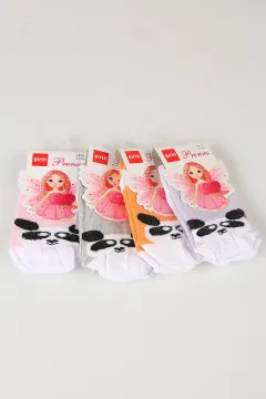 Panda Desenli Kız Çocuk 4'lü Çorap Renkli