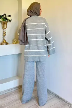 Pantolon Kazak Triko Tesettür İkili Takım Gri