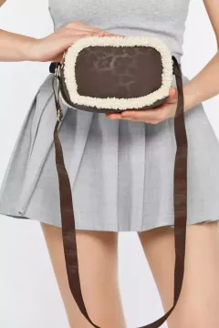 Peluş Detaylı Kadın Çapraz Çanta Koyu Kahve