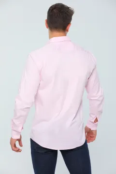 Erkek Likralı Cepli Uzun Kollu Gömlek Pembe