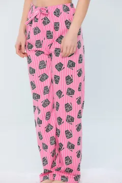Kadın Likralı Yüksek Bel Desenli Pijama Altı Pembe